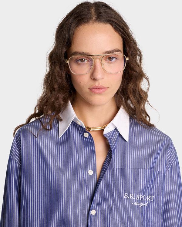 Sporty & Rich S.R. Sport Oversized Shirt - Navy/White