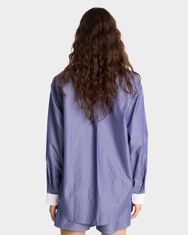 Sporty & Rich S.R. Sport Oversized Shirt - Navy/White