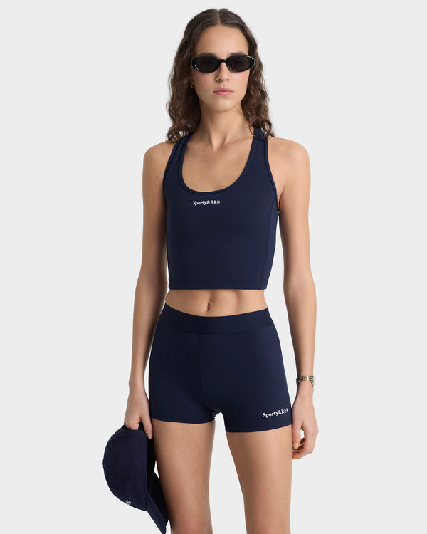 Sporty & Rich Serif Logo Active Short - Navy/White