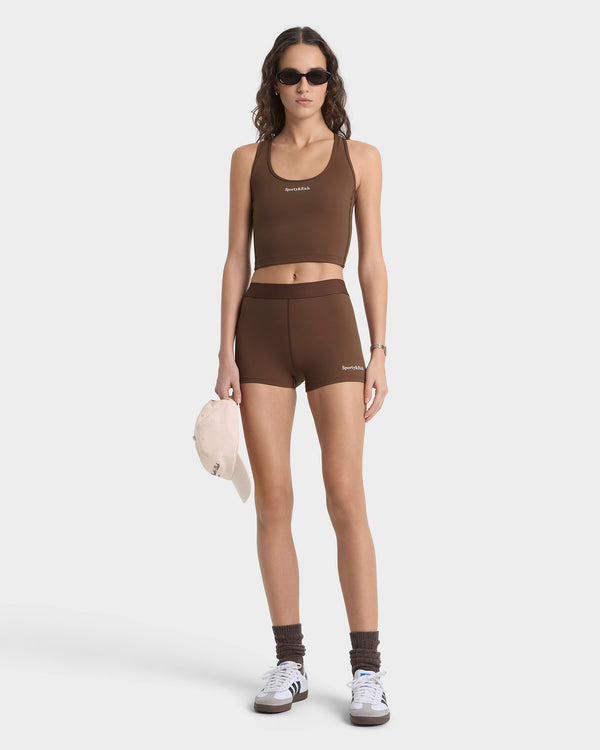 Sporty & Rich Serif Logo Active Short - Toffee/White