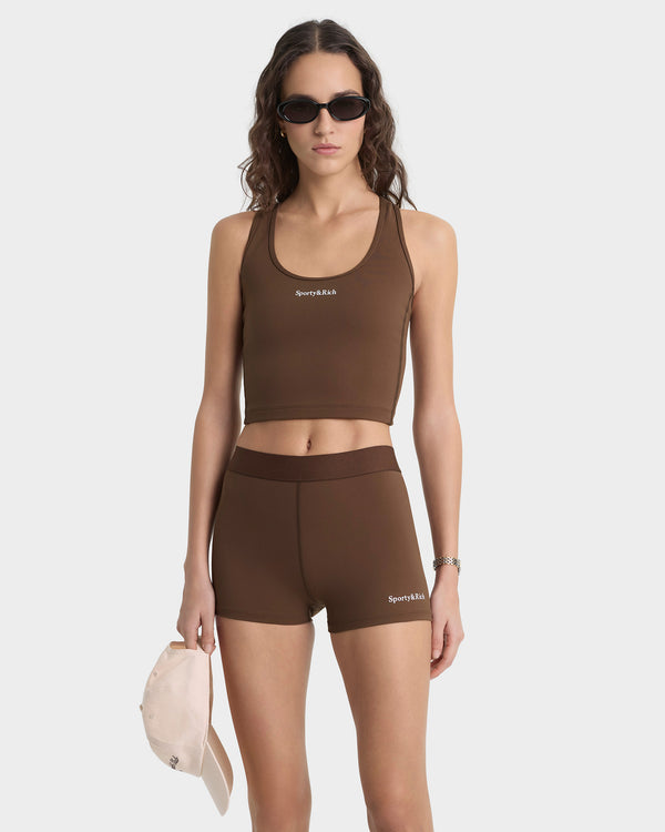 Sporty & Rich Serif Logo Active Short - Toffee/White