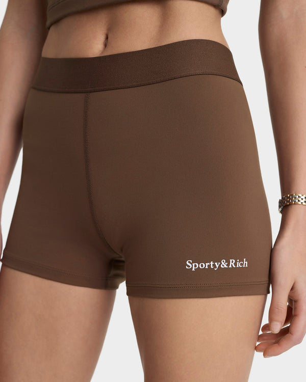 Sporty & Rich Serif Logo Active Short - Toffee/White
