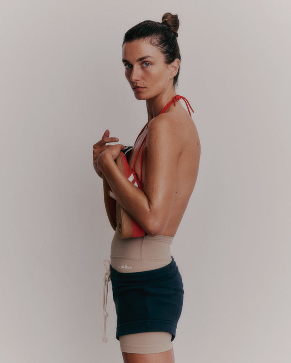 Sporty & Rich Serif Logo Biker Short - Elephant/White