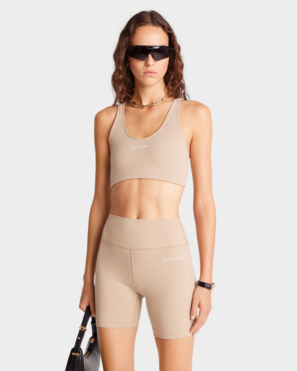 Sporty & Rich Serif Logo Biker Short - Elephant/White