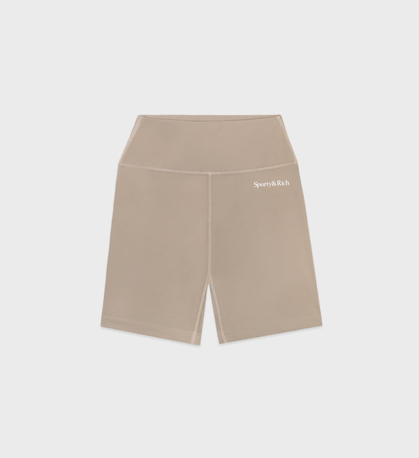 sporty & rich Serif Logo Biker Short - Elephant/White