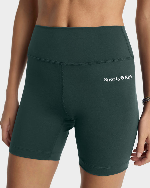 Sporty & Rich Serif Logo Biker Short - Forest/White
