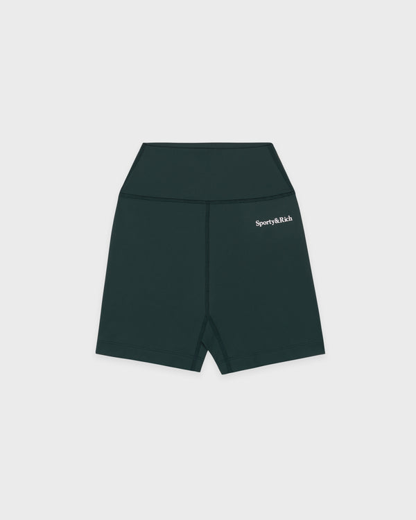 sporty & rich Serif Logo Biker Short - Forest/White