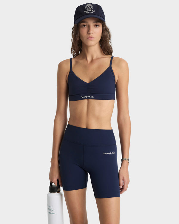 Sporty & Rich Serif Logo Biker Short - Navy/White