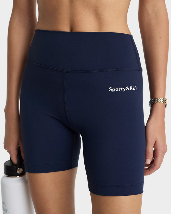 Sporty & Rich Serif Logo Biker Short - Navy/White