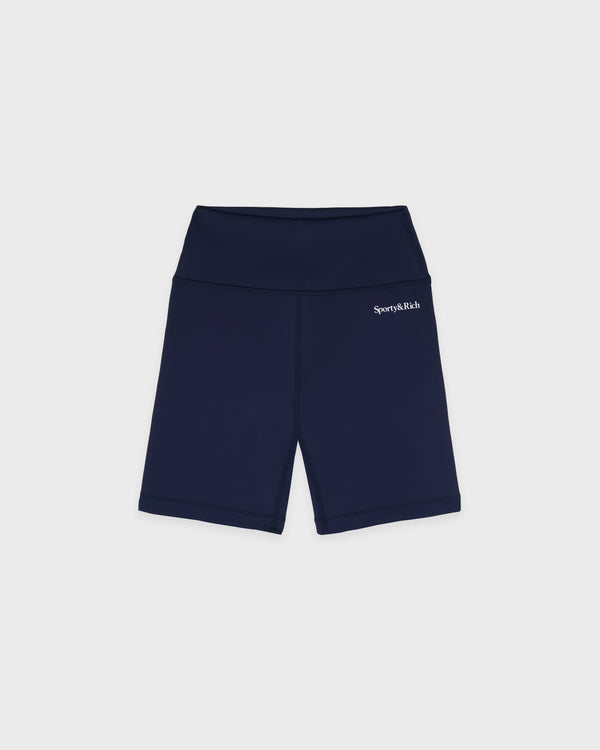 sporty & rich Serif Logo Biker Short - Navy/White