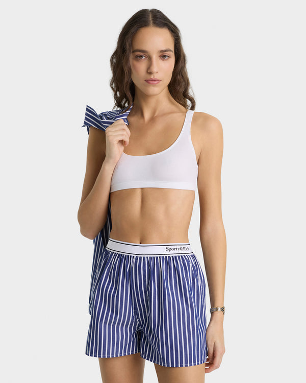 Sporty & Rich Serif Logo Boxer - Navy Stripe