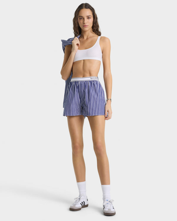 Sporty & Rich Serif Logo Boxer - Navy Stripe