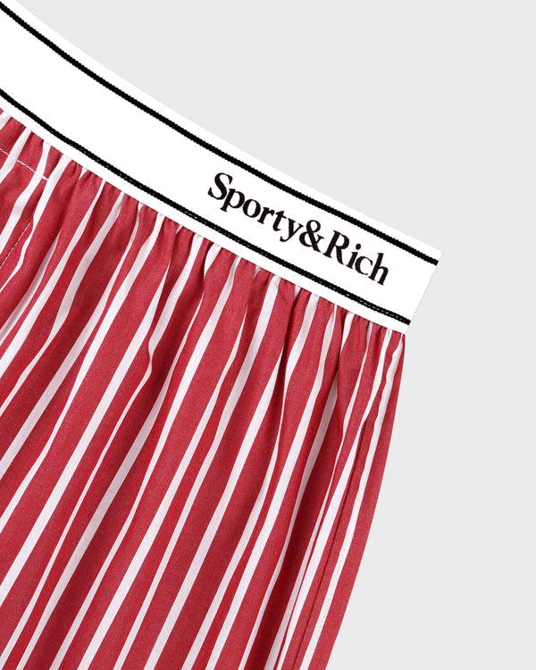 Sporty & Rich Serif Logo Boxer - Ruby Stripe
