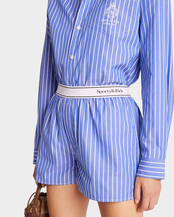 Sporty & Rich Serif Logo Boxer Short - Blue Striped