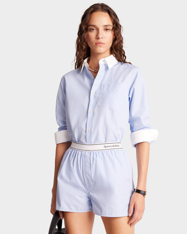 Sporty & Rich Serif Logo Boxer Short - Sky Blue/White