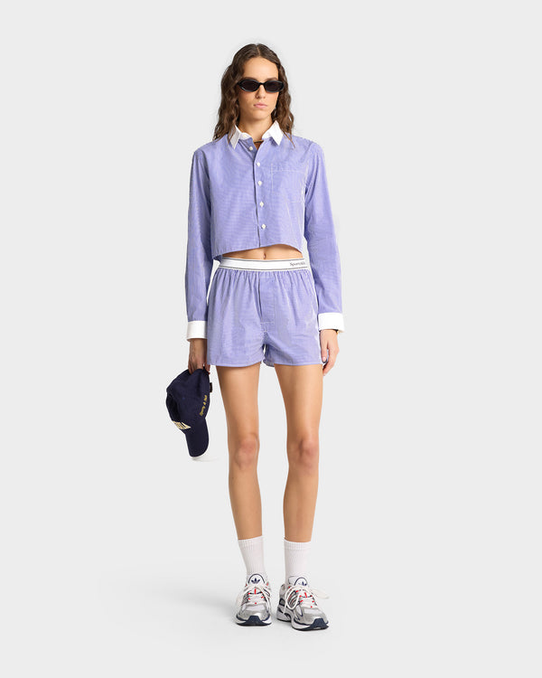 Sporty & Rich Serif Logo Boxer - White/Blue Stripe