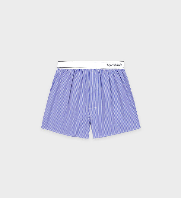sporty & rich Serif Logo Boxer - White/Blue Stripe