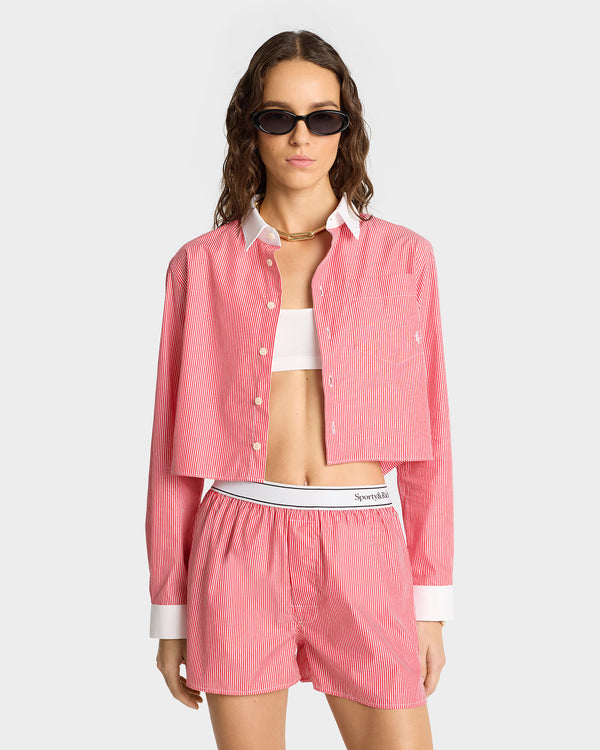 Sporty & Rich Serif Logo Boxer - White/Red Stripe