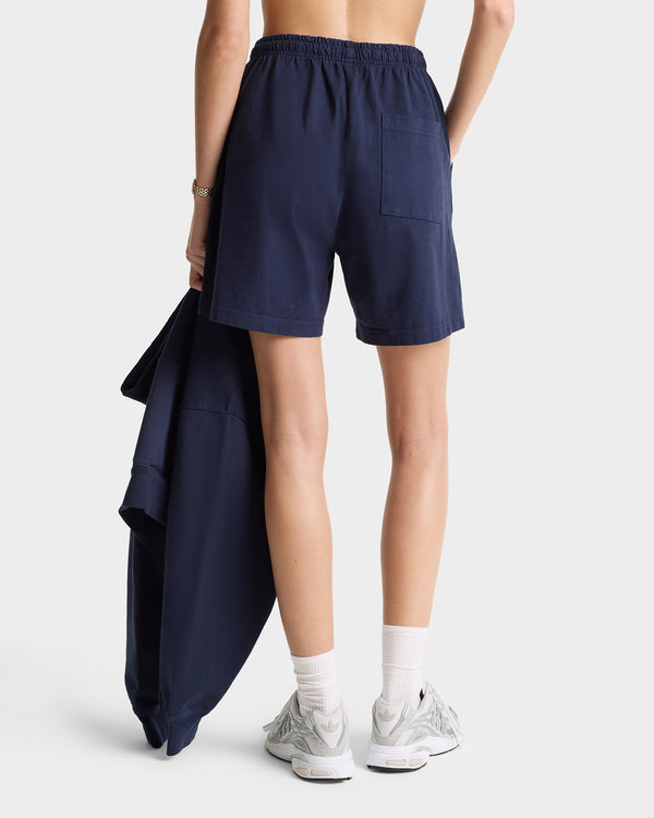 Sporty & Rich Serif Logo Gym Short - Navy/White