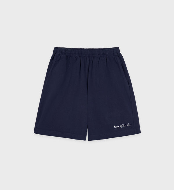 sporty & rich Serif Logo Gym Short - Navy/White
