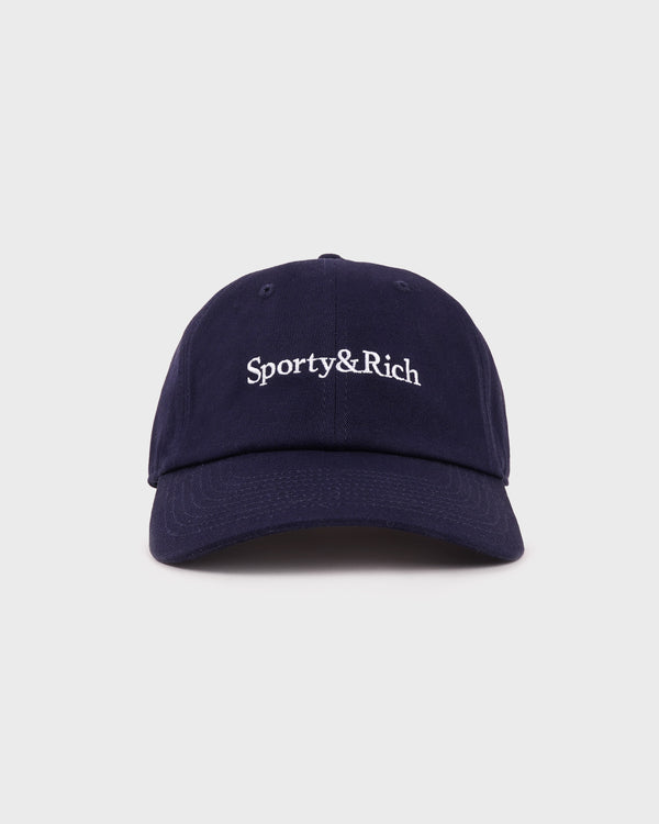 sporty & rich Serif Logo Hat - Navy/White