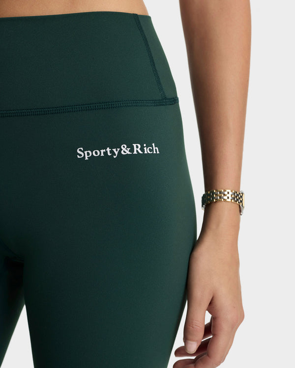 Sporty & Rich Serif Logo Legging - Forest/White