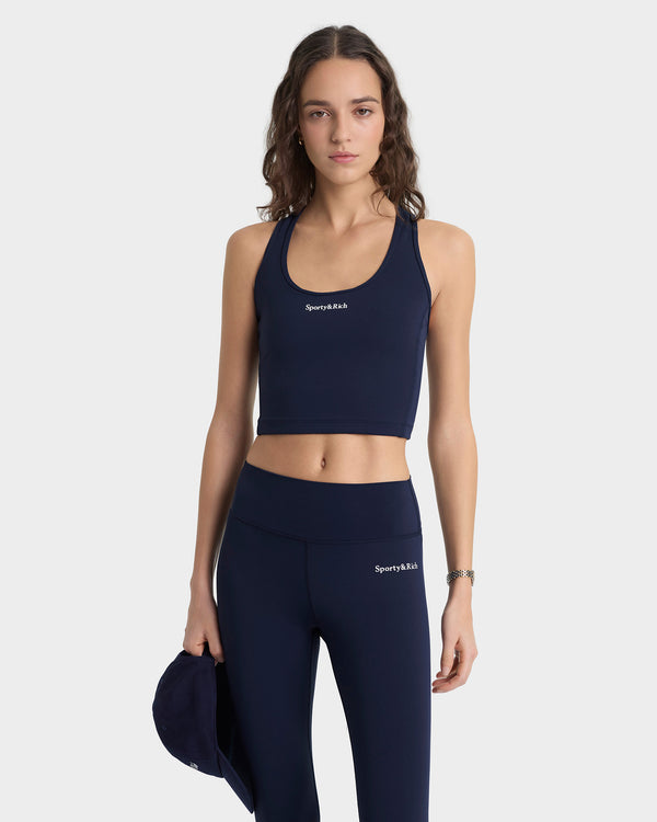Sporty & Rich Serif Logo Legging - Navy/White