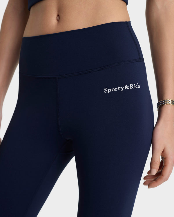 Sporty & Rich Serif Logo Legging - Navy/White