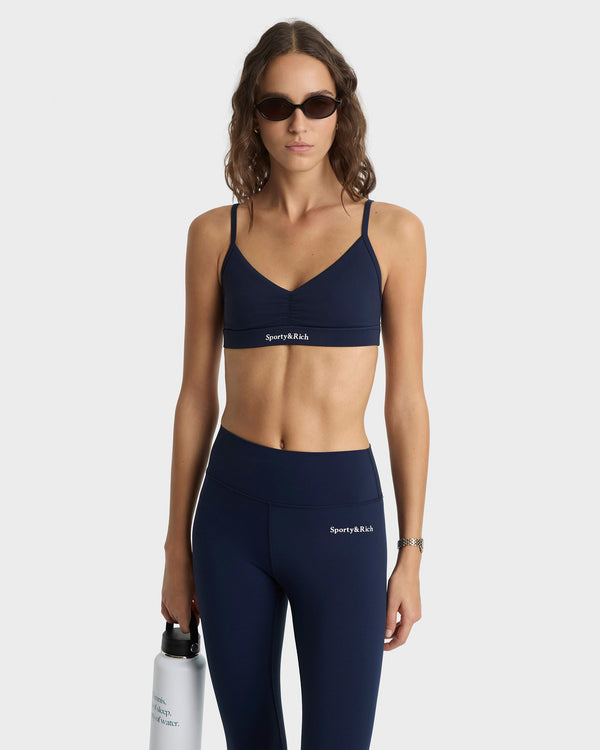 Sporty & Rich Serif Logo Legging - Navy/White