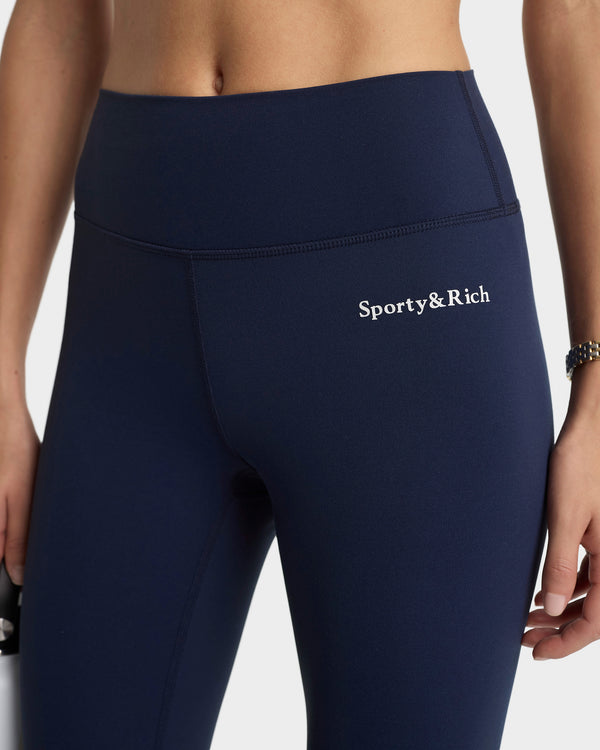 Sporty & Rich Serif Logo Legging - Navy/White