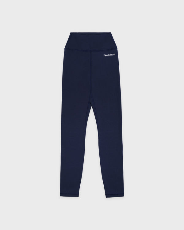 sporty & rich Serif Logo Legging - Navy/White