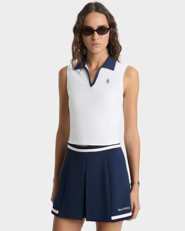Sporty & Rich Serif Logo Mila Skirt - Navy/White