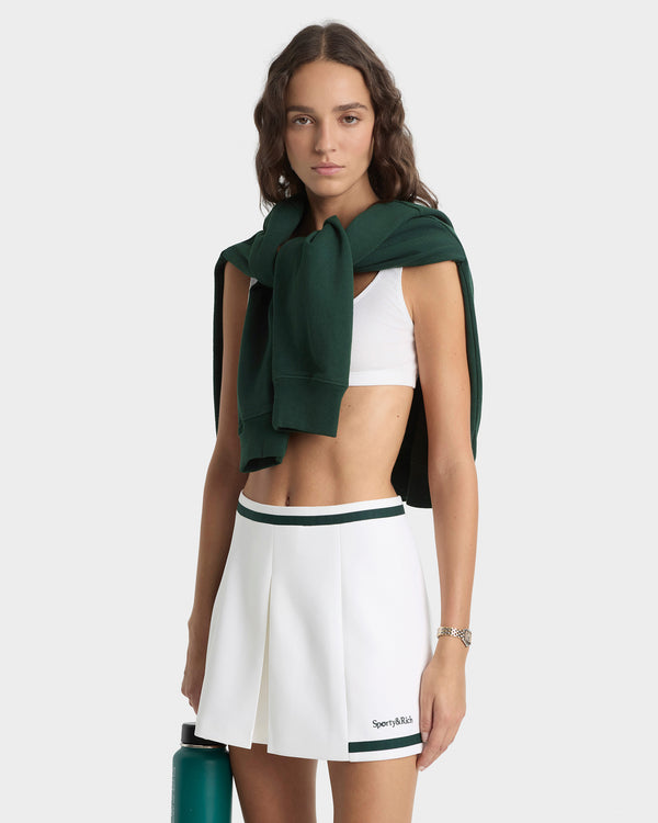 Sporty & Rich Serif Logo Mila Skirt - White/Forest
