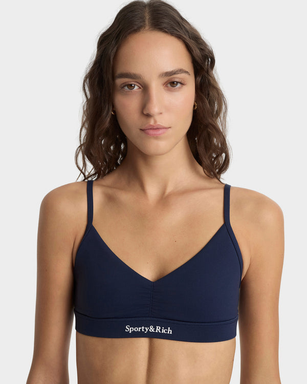 Sporty & Rich Serif Logo Mini Sports Bra - Navy/White