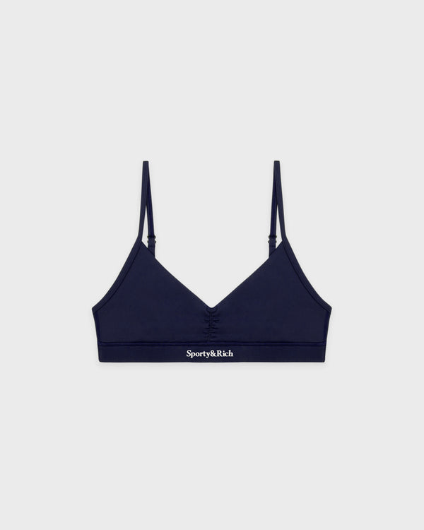 sporty & rich Serif Logo Mini Sports Bra - Navy/White