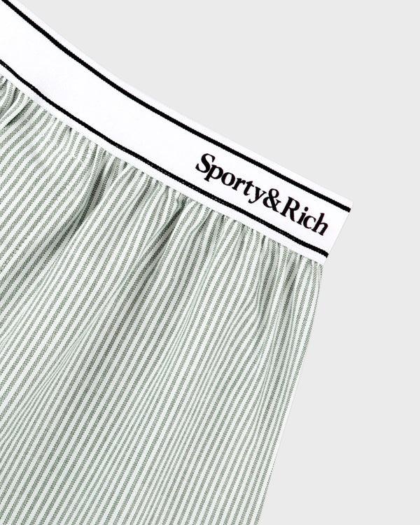 Sporty & Rich Serif Logo Oxford Boxer - Forest Striped