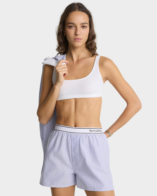 Sporty & Rich Serif Logo Oxford Boxer - Navy Stripe