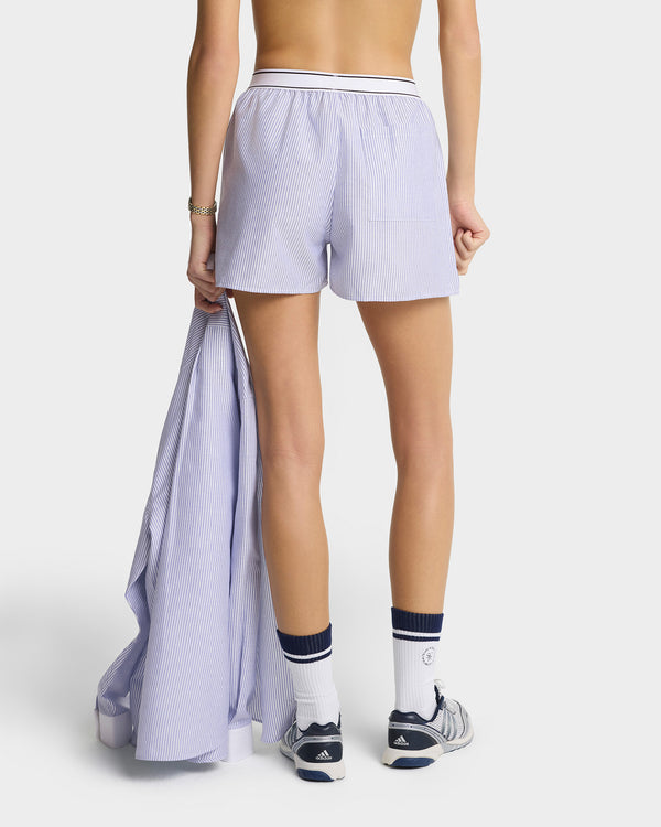 Sporty & Rich Serif Logo Oxford Boxer - Navy Stripe