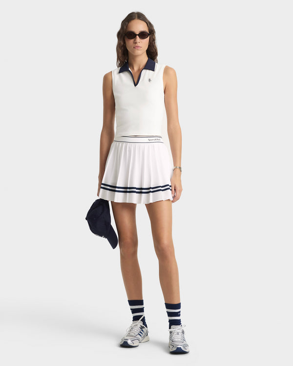 Sporty & Rich Serif Logo Pleated Skirt - White/Navy