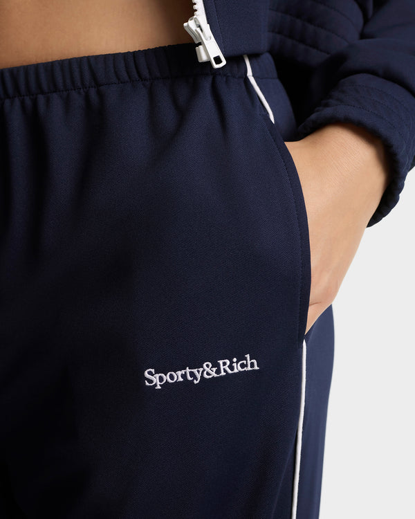 Sporty & Rich Serif Logo Retro Track Pant - Navy/White