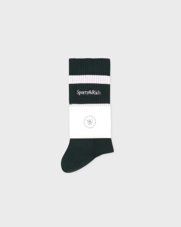 Sporty & Rich Serif Logo Socks - Forest/White