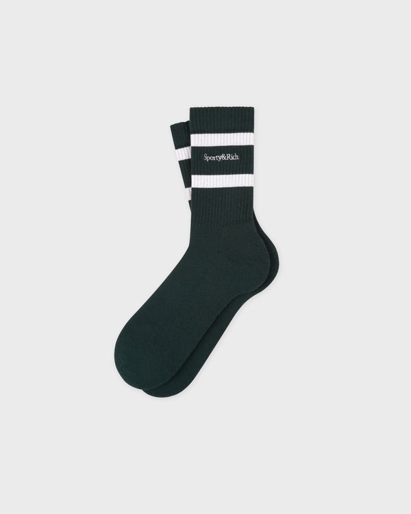 sporty & rich Serif Logo Socks - Forest/White