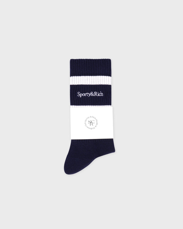 Sporty & Rich Serif Logo Socks - Navy/White
