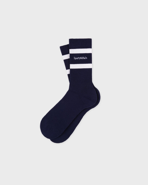 Sporty & Rich Serif Logo Socks - Navy/White