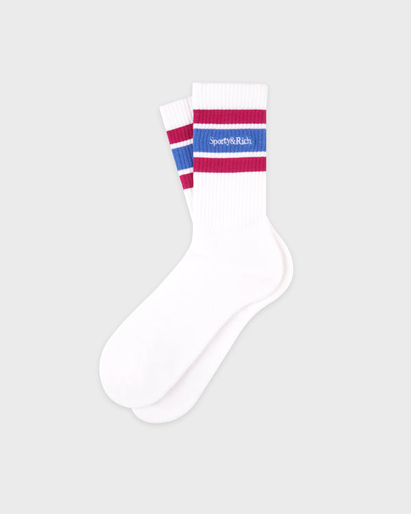 Sporty & Rich Serif Logo Socks - White/Berry/Azure