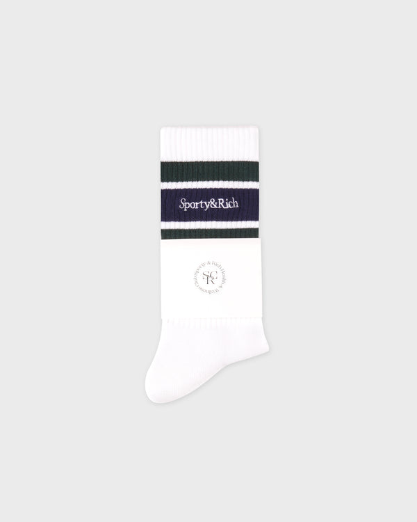 Sporty & Rich Serif Logo Socks - White/Forest/Navy