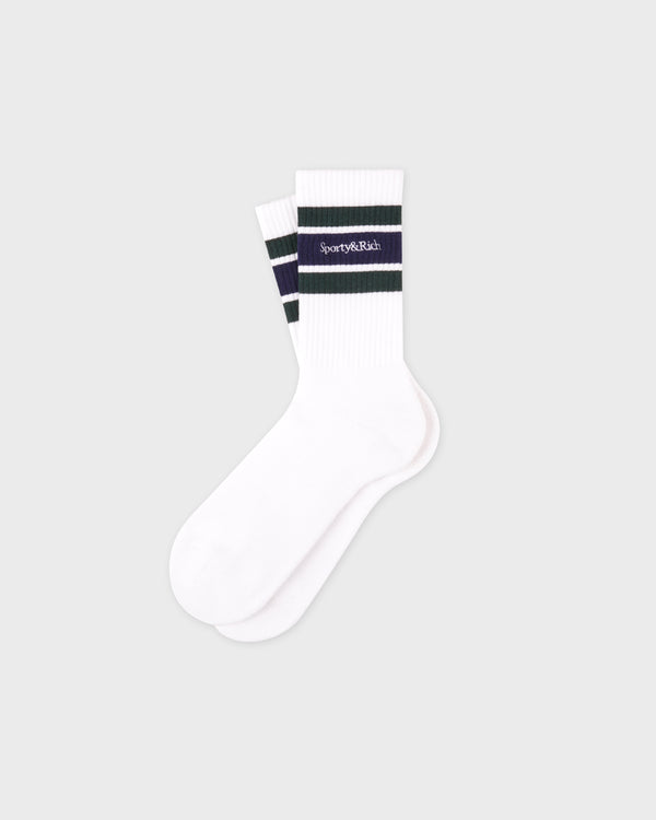 Sporty & Rich Serif Logo Socks - White/Forest/Navy