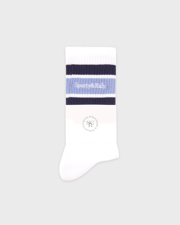 Sporty & Rich Serif Logo Socks - White/Navy/Colony