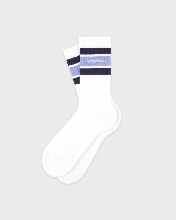 sporty & rich Serif Logo Socks - White/Navy/Colony