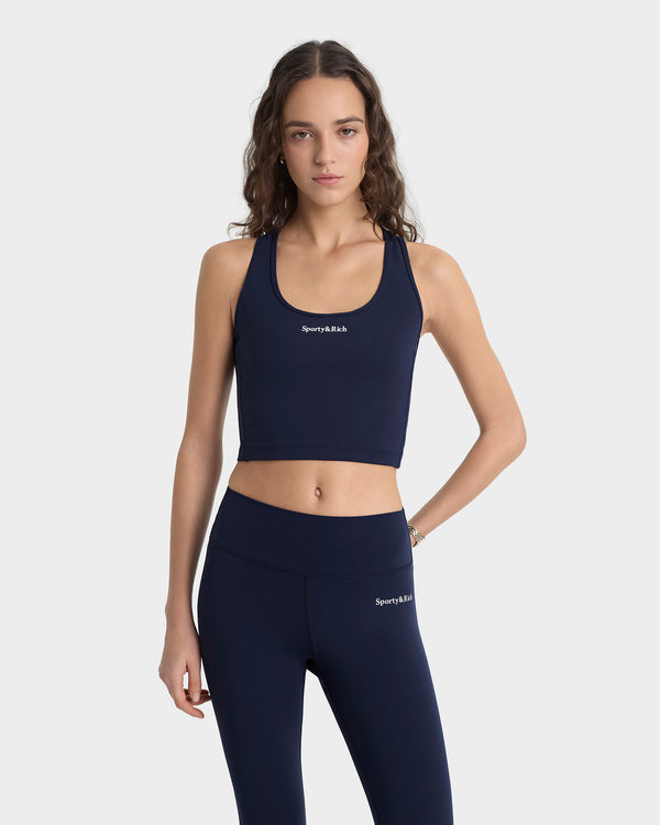 Sporty & Rich Serif Logo Sports Tank - Navy/White